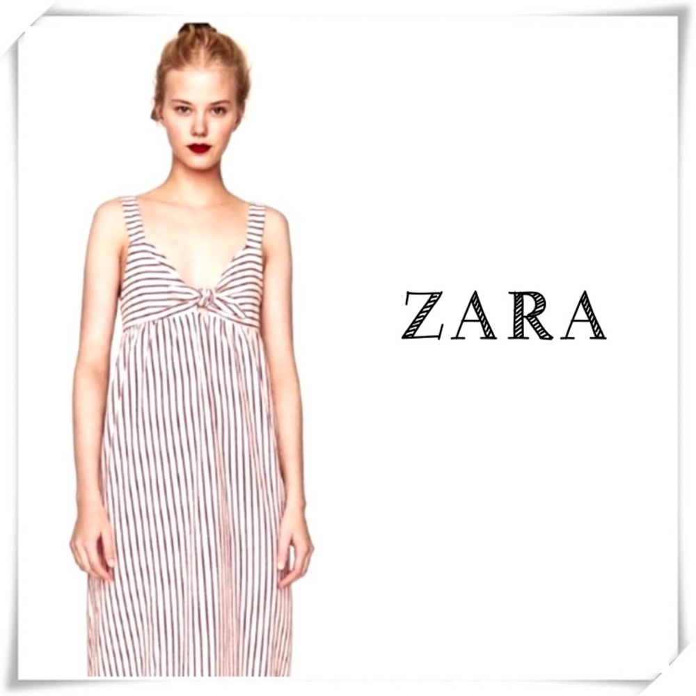 Zara Pile Striped Jersey Midi Dress in Red with Ivory